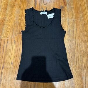 Double Zero Black Ruffle Trim Tank Top